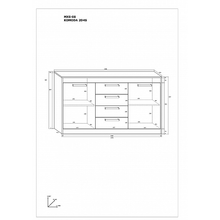 Kumode  "MAXIMUS" (glancēts) 148x84.7x41.4