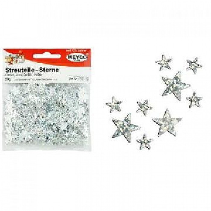 Dekoratīvie spīdumi - sudraba zvaigznes (20 G)