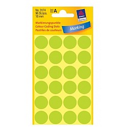 Apaļas uzlīmes, neona zaļas (diam. 18 mm)