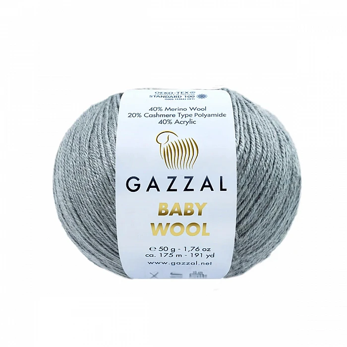 GAZZAL Baby Wool Yarn - Grey (50 g, 175 m)