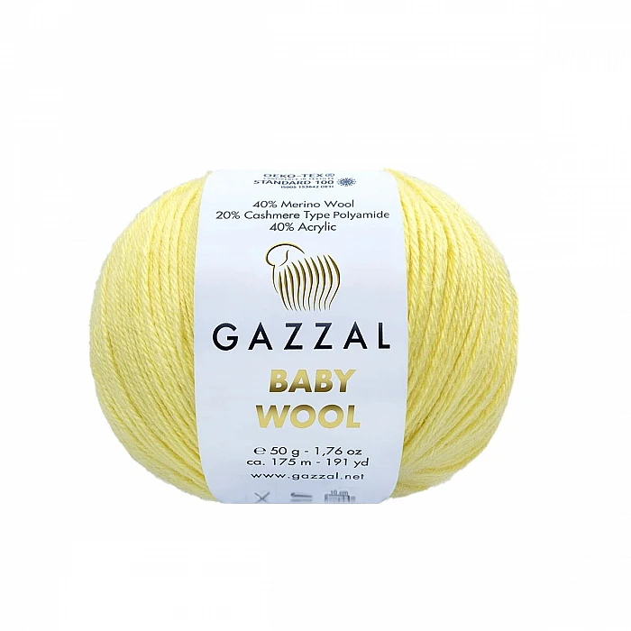 GAZZAL Baby wool dzija - gaiši dzeltena (50 g, 175m)
