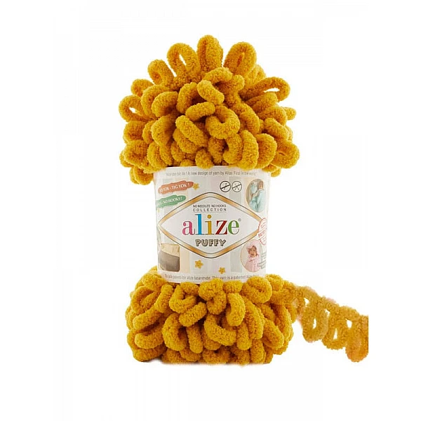 Alize Puffy yarn - mustard yellow (100 g, 9 m)
