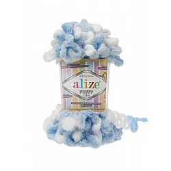 Alize Puffy пряжа — светло-голубой с белым (100 г, 9 м)