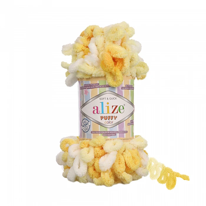 Alize Puffy Yarn - Yellow-White (100 g, 9 m)