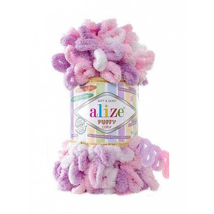 Alize Puffy dzija - gaiši rozā, gaiši lillā, balta (100 g, 9 m)