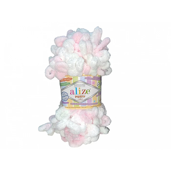 Alize Puffy yarn - light pink, white, mint (100 g, 9 m)