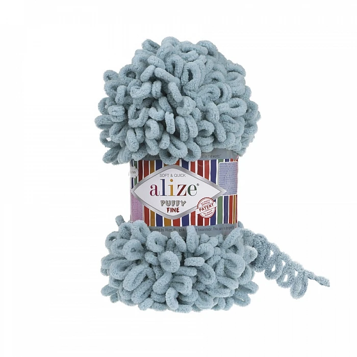 Alize Puffy Fine yarn - grey-blue (100 g, 9 m)