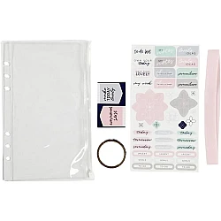 Plastic zip pouch with accessories for planner