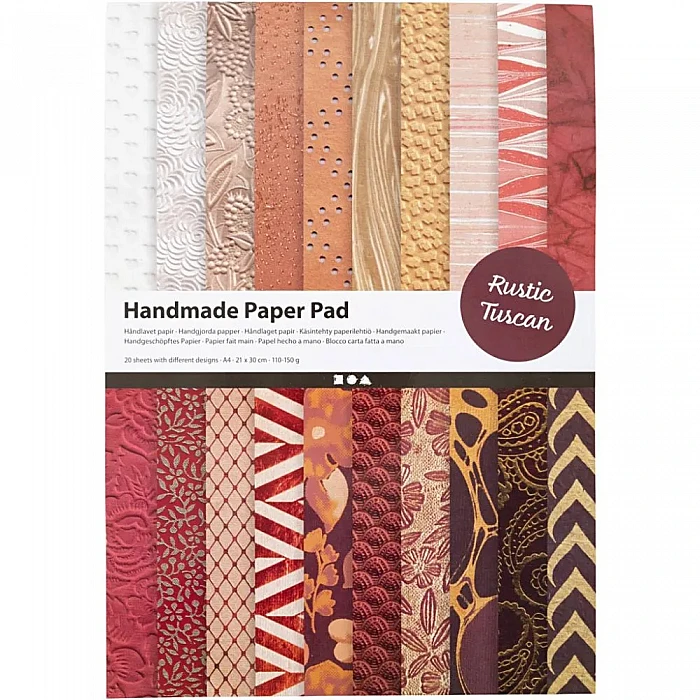 Handmade Patterned Paper - Red-Brown (20 pcs, A4)