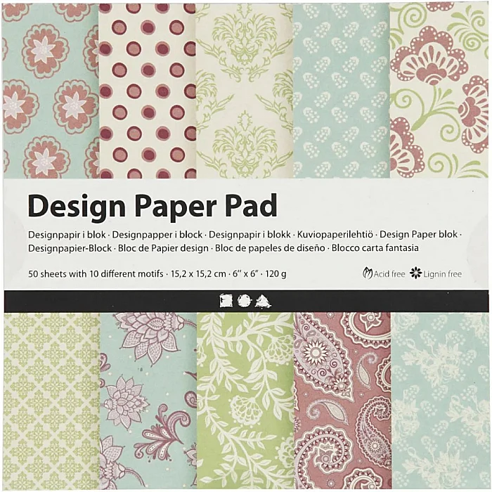 Patterned Paper in Green-Purple Shades, Assorted Designs (50 pcs)