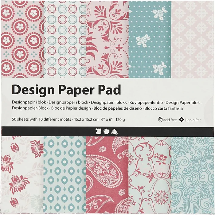 Patterned Paper Sheets in Blue and Pink Tones (50 pcs)