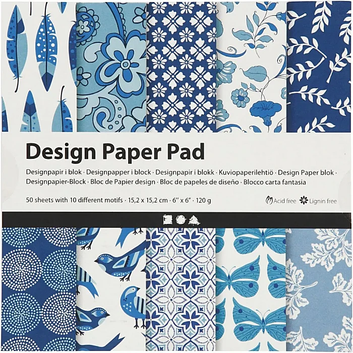 Patterned Paper in Blue and White Tones (50 pcs)