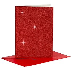 Cards and envelopes - red with glitter (A6, 4 pcs.)