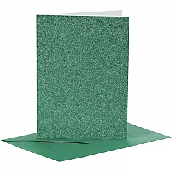 Cards and envelopes - green with glitter (A6, 4 pcs.)