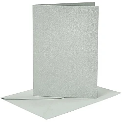 Cards and envelopes - silver, pearl (A6, 4 pcs.)