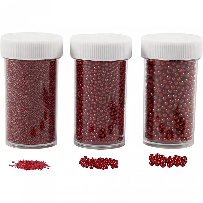 Mini glass beads - red (3 pcs.)