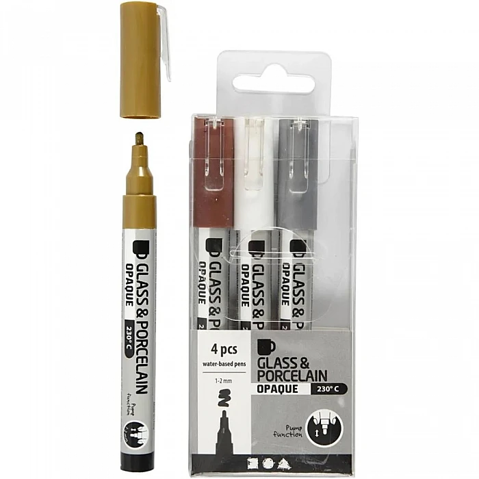 Glass & Porcelain Markers - Brown, Gold, Silver, White (4 pcs)