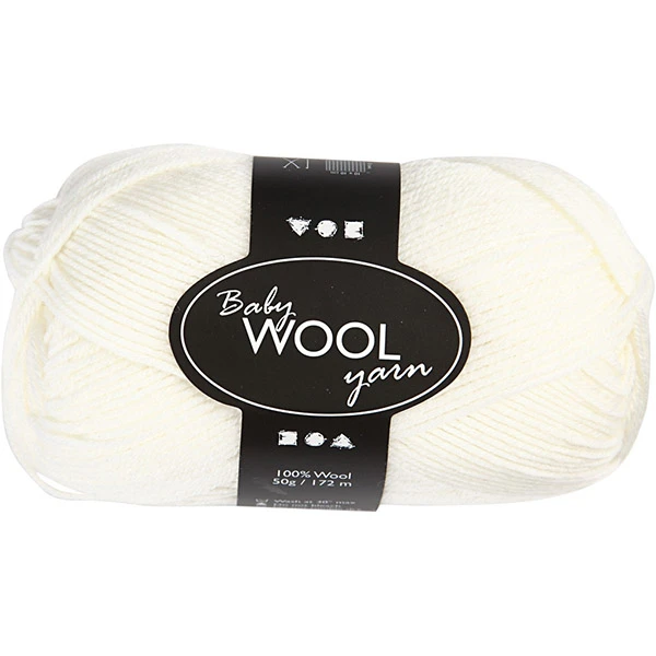 Baby Wool Yarn 100% Merino - balta (50 g, 172 m)