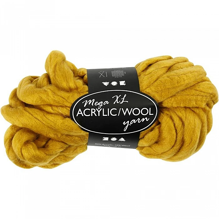 Mega XL acrylic/wool yarn - dark yellow (300 g)