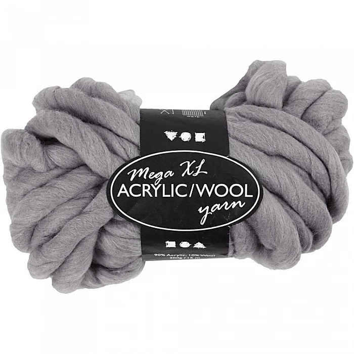 Mega XL acrylic/wool yarn - grey (300g)