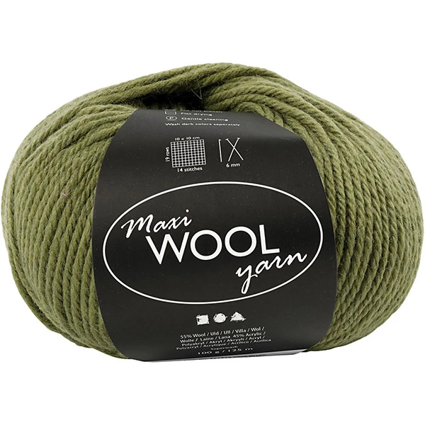 Maxi Wool Yarn – Olive Green (100 g, 125 m)