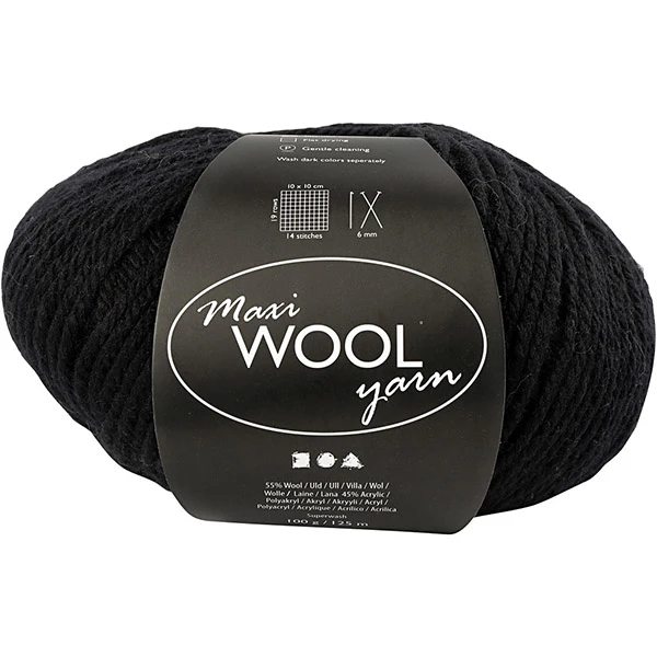 Maxi Wool Yarn - черная (100 г, 125 м)