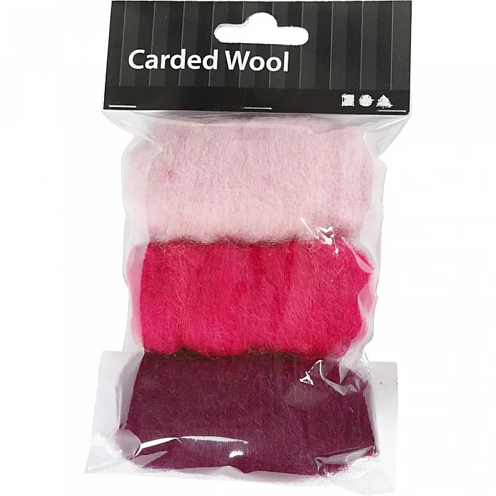 Wool felting roving set - purple and pink shades (3 x 10 g)