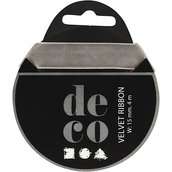 Лента велветовая - светло-серая (шир. 15 мм, 4 м)