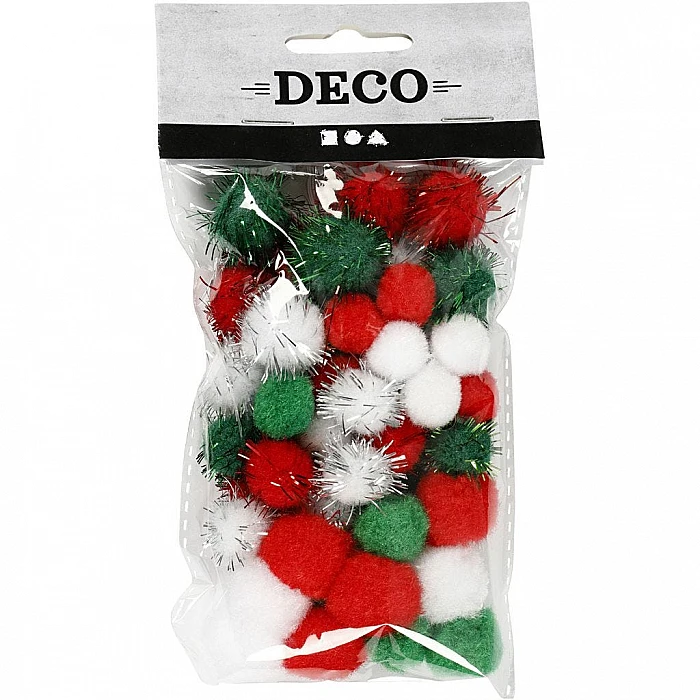Pom-Pom Mix - Red, Green, White (48 pcs)