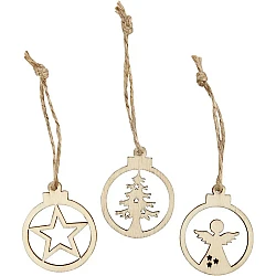 Small Round Wooden Christmas Decorations (24 pcs)