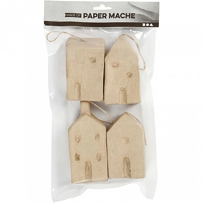 Hanging Papier-Mâché House Decorations (4 pcs)
