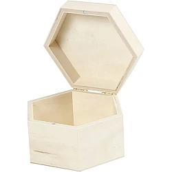 Wooden hexagon box (12 x 7 cm)