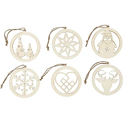 Round Wooden Christmas Decorations (6 pcs)