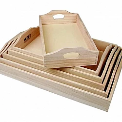 Wooden Trays with Handles (6 pcs)