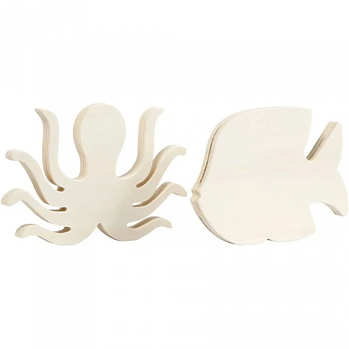 Деревянные декоры — осьминог и рыбка