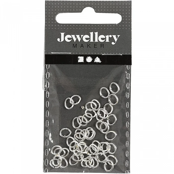 Овальные застёжки-кольца для украшений – посеребрённые (50 шт.)