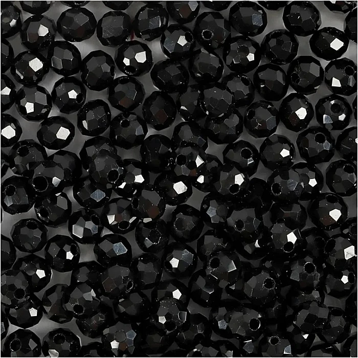 Glass beads with cord - metallic black (3 x 4 mm, 100 pcs.)