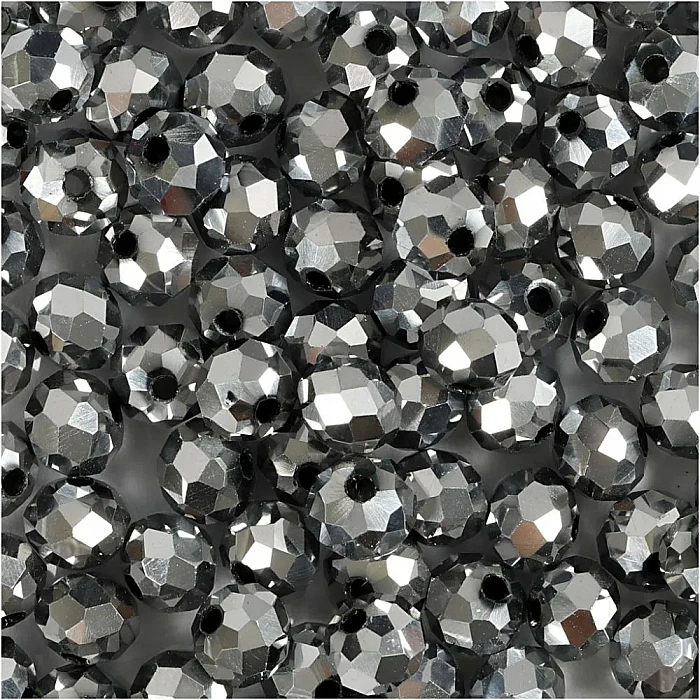 Glass beads with cord - metallic grey (5 x 6 mm, 100 pcs.)