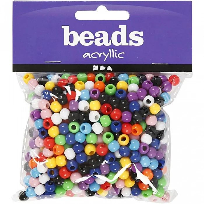 Plastic Beads - Assorted Colours (D6mm, 125ml)