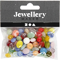 Стеклянные бусины - круглые и овальные (60 г)