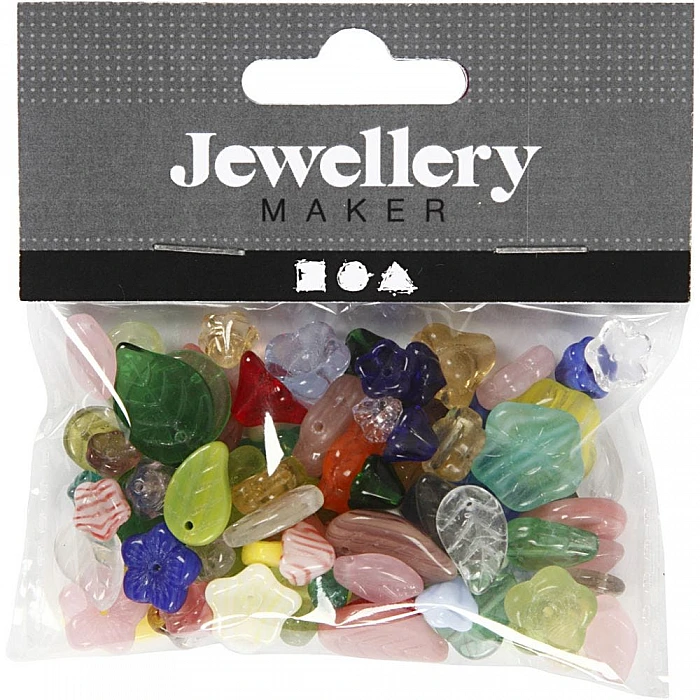 Glass beads - leaves and flowers 60g