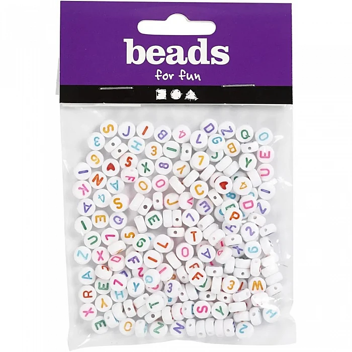 Plastic letter beads - round, multicolour (25g)