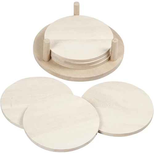 Wooden rings with holder, 6 pcs
