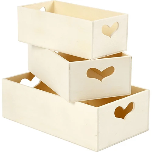 Set of 3 Wooden Heart Boxes