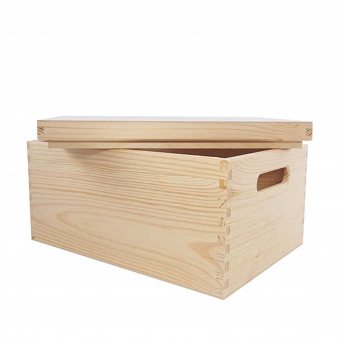 Деревянная коробка с крышкой - с ручками (плоская)