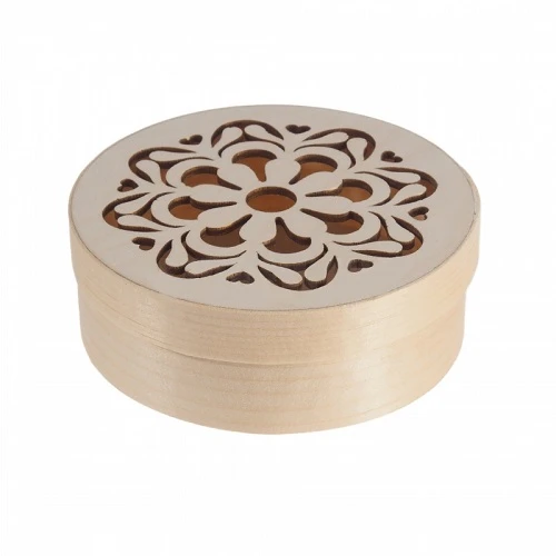 Round wooden box with decorative lid (D 14.3 cm)