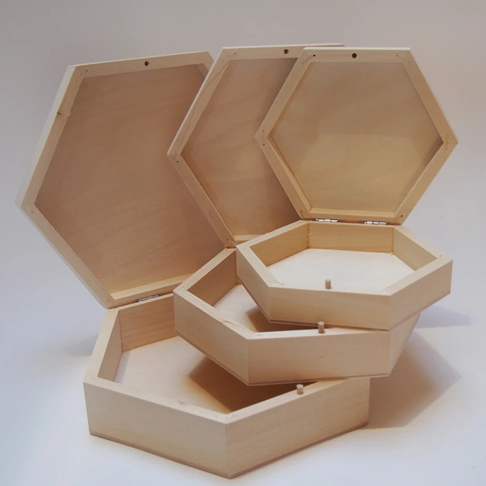 Hexagonal Wooden Boxes (3 pcs)