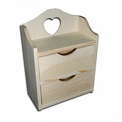 Wooden Shelf with 2 Drawers and Decorative Heart