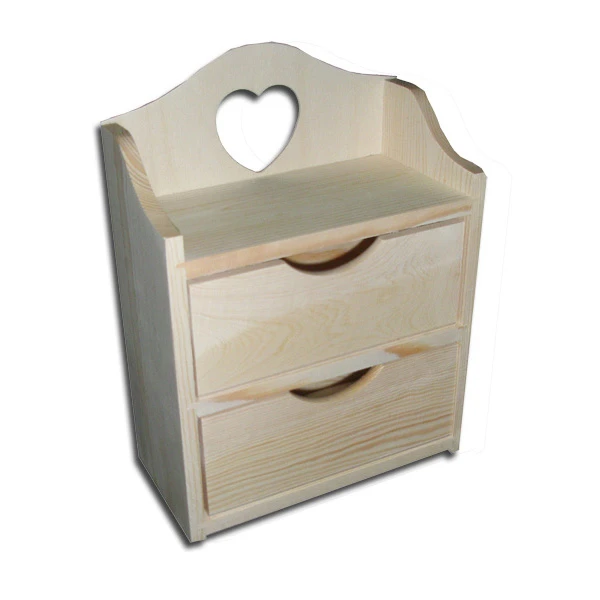 Wooden Shelf with 2 Drawers and Decorative Heart