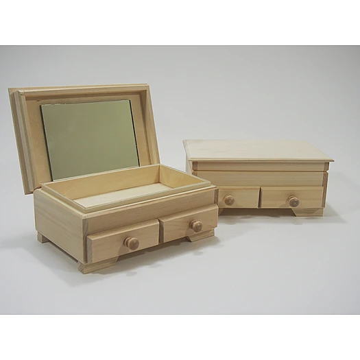 Wood Box with 2 Drawers and Mirror